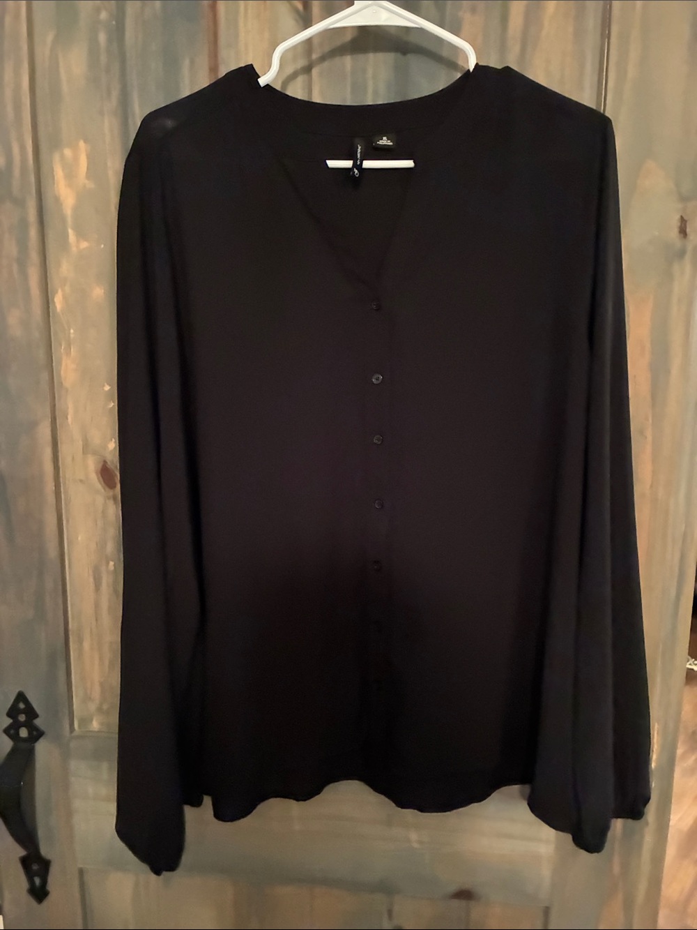 New Direction Women's Sheer Black Button-Front Blouse